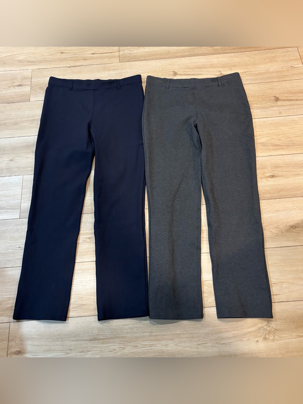 Lot Of 2 Quince Ultra-Stretch Ponte Straight Leg Pants L Charcoal Gray Navy Blue